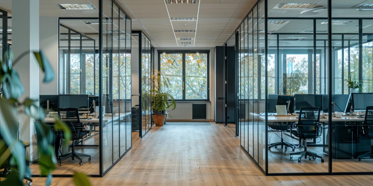 Intérieur de bureau moderne avec une vue panoramique élégante